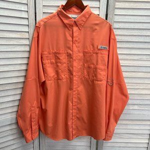 Columbia PFG Shirt Men L Orange Button Down Omni Shade Outdoors Fishing Camp